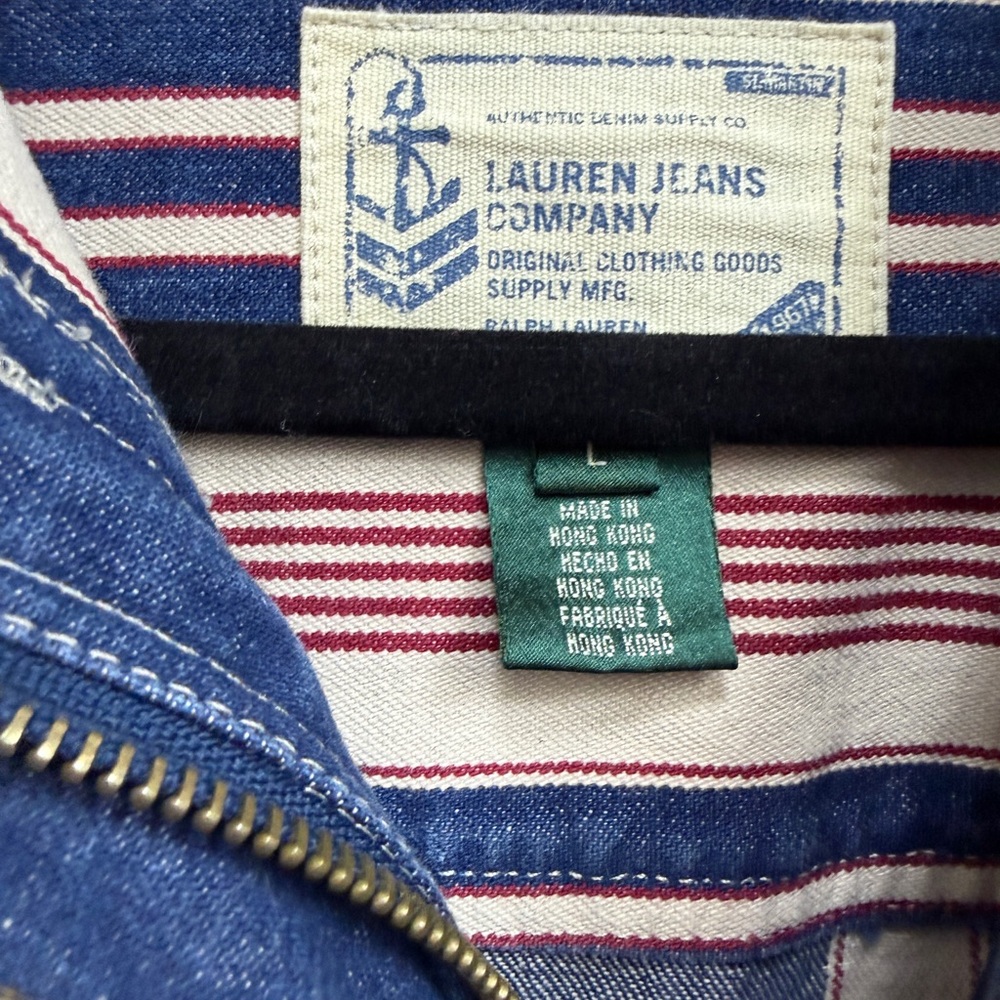 Ralph Lauren Striped Denim Jacket - Blue, White & Burgundy EUC size Large - Picture 3 of 5